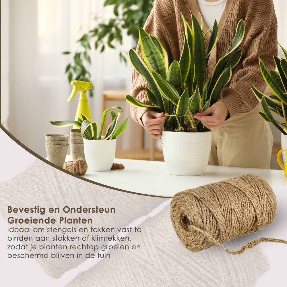 Discountershop Jute Touw 2x 65 Meter – Natuurlijk Bruin Bindtouw – Dik Jute Touw voor Knutselen, Tuin, Decoratie en Verpakking