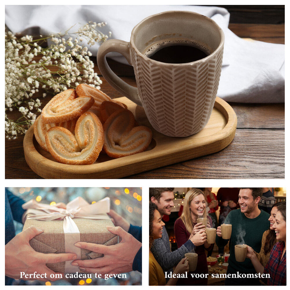 Discountershop 200 ml Keramische Koffiemokken met Oor – Herringraat Patroon – Aardewerk Koffiebeker – Theemok & Koffiekopje – Magnetronbestendig – Set Beschikbaar