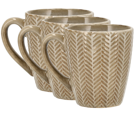 Discountershop 200 ml Keramische Koffiemokken met Oor – Herringraat Patroon – Aardewerk Koffiebeker – Theemok & Koffiekopje – Magnetronbestendig – Set Beschikbaar
