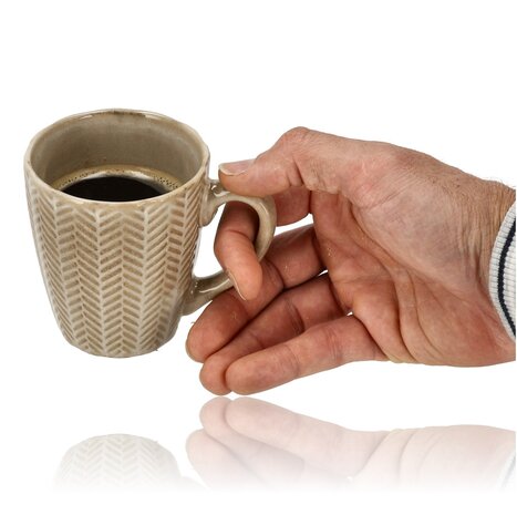 Discountershop 200 ml Ceramic Coffee Mugs with Handle – Herringbone Pattern – Stoneware Coffee Cup – Microwave Safe – Set Available