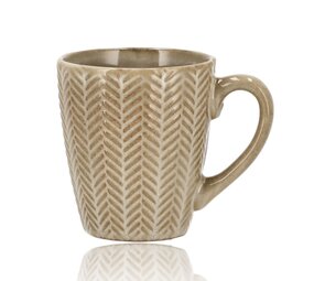 Discountershop 200 ml Keramische Koffiemokken met Oor – Herringraat Patroon – Aardewerk Koffiebeker – Theemok & Koffiekopje – Magnetronbestendig – Set Beschikbaar