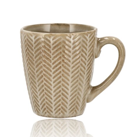 Discountershop 200 ml Ceramic Coffee Mugs with Handle – Herringbone Pattern – Stoneware Coffee Cup – Microwave Safe – Set Available