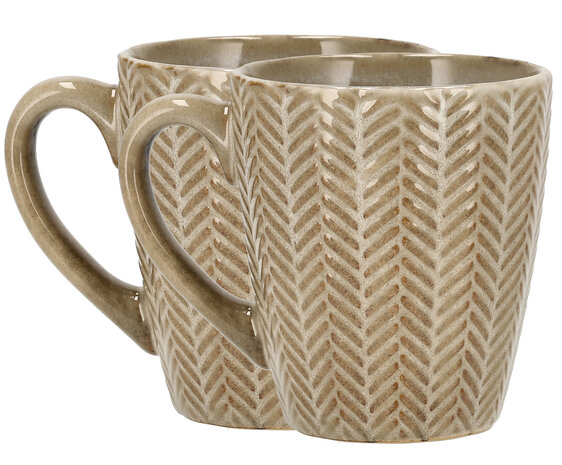 Discountershop 200 ml Keramische Koffiemokken met Oor – Herringraat Patroon – Aardewerk Koffiebeker – Theemok & Koffiekopje – Magnetronbestendig – Set Beschikbaar