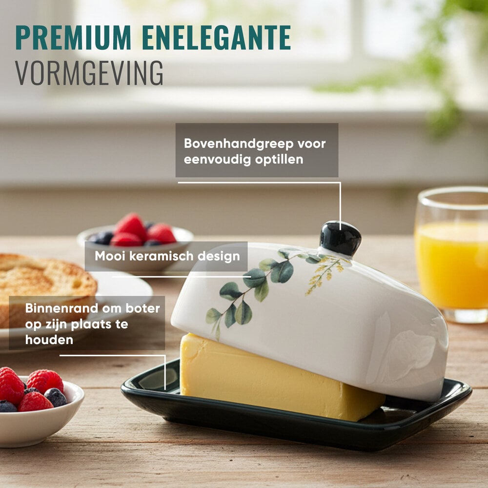Discountershop Botervloot Kopen – Keramische Botervloot met Deksel – Duurzaam Boterbakje & Boterdoos van Porselein – Boter Bewaardoos & Kaascontainer voor Keuken en Picknick
