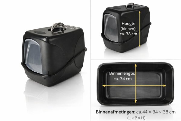 Discountershop Kattenbak met Deksel 76L – Gesloten Kunststof Kattentoilet Zwart – Stevige Kattenbak met Kap voor Grote Katten en Kittens