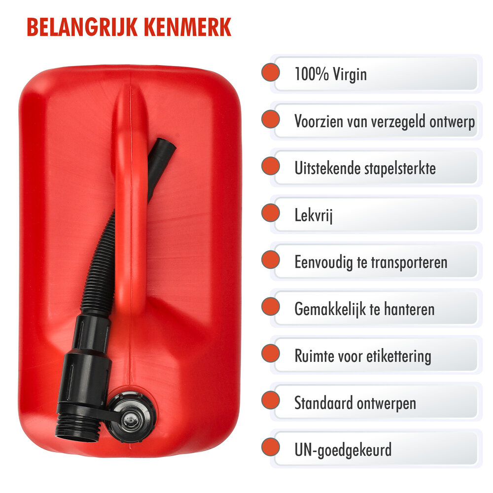 Discountershop Jerrycan 20 Liter Rood - Met Trechter Tuit - Inclusief Handige Vulslang - UN-Gekeurde Brandstof Jerrycans voor Benzine en Diesel - Brandstof Jerrycans
