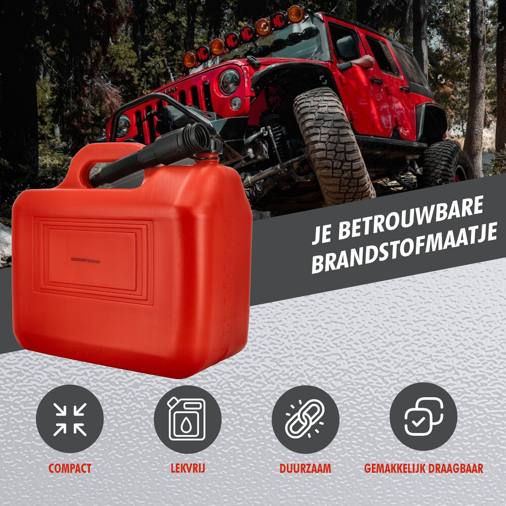 Discountershop Jerrycan 20 Liter Red - With Funnel Spout - Including Handy Filling Hose - UN-Approved Fuel Jerrycans for Petrol and Diesel - Fuel Jerrycans