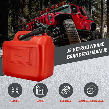 Discountershop Jerrycan 20 Liter Rood - Met Trechter Tuit - Inclusief Handige Vulslang - UN-Gekeurde Brandstof Jerrycans voor Benzine en Diesel - Brandstof Jerrycans