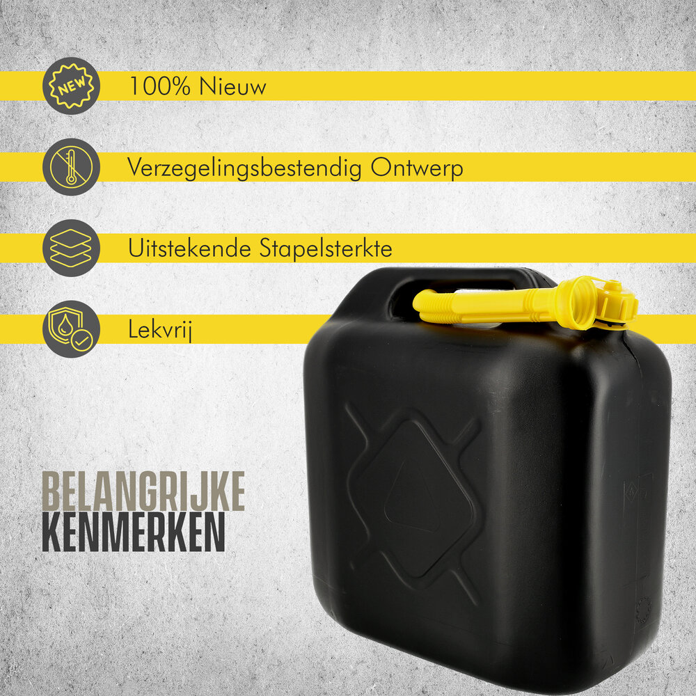 Discountershop 20 Liter Jerrycan Benzine – Plastic Brandstof Jerrycan voor Benzine, Diesel en Andere Vloeistoffen met Flexibele Schenktuit