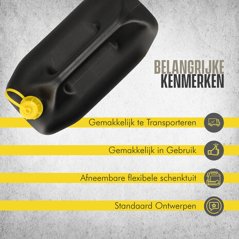 Discountershop 20 Liter Jerrycan Benzine – Plastic Brandstof Jerrycan voor Benzine, Diesel en Andere Vloeistoffen met Flexibele Schenktuit