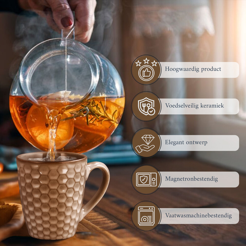 Discountershop Koffiekopje 200ml – Keramische Koffiebeker met Oor – Aardewerk Koffiemok & Theemok – Kleine Mok voor Koffie, Cappuccino & Espresso