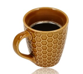 Discountershop Koffiekopje 200 ml – Keramische Koffiebeker met Oor – Aardewerk Koffiemok & Theemok – Bruin Honingraat Patroon