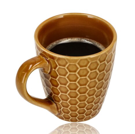 Discountershop Ceramic Coffee Cup with Handle 200 ml – Stoneware Coffee Mug & Tea Cup – Brown Honeycomb Pattern