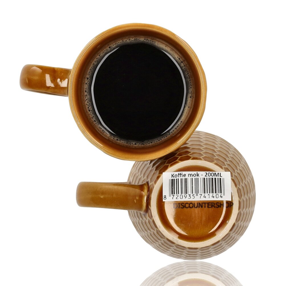 Discountershop Ceramic Coffee Cup with Handle 200 ml – Stoneware Coffee Mug & Tea Cup – Brown Honeycomb Pattern