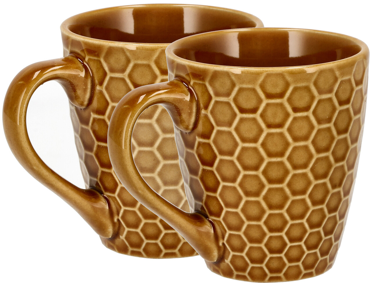 Discountershop Ceramic Coffee Cup with Handle 200 ml – Stoneware Coffee Mug & Tea Cup – Brown Honeycomb Pattern