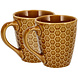 Discountershop Koffiekopje 200 ml – Keramische Koffiebeker met Oor – Aardewerk Koffiemok & Theemok – Bruin Honingraat Patroon