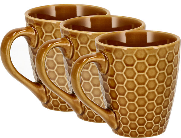 Discountershop Ceramic Coffee Cup with Handle 200 ml – Stoneware Coffee Mug & Tea Cup – Brown Honeycomb Pattern