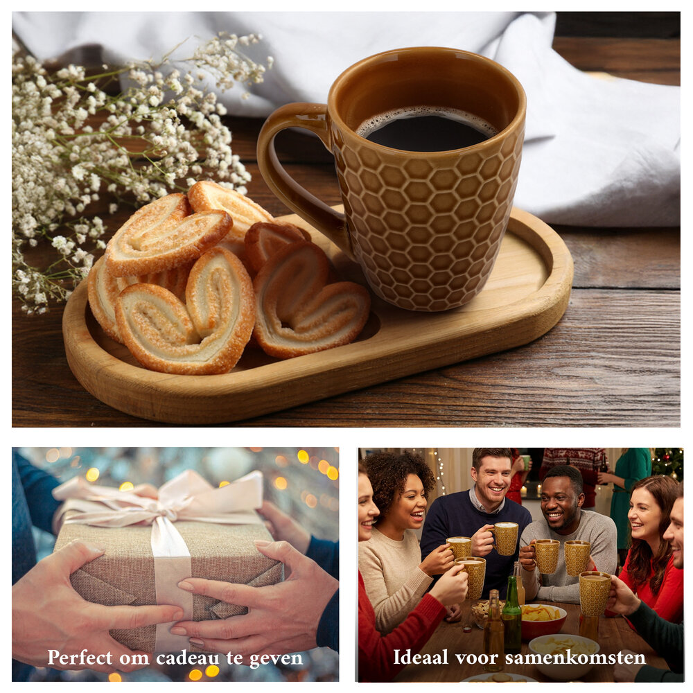 Discountershop Ceramic Coffee Cup with Handle 200 ml – Stoneware Coffee Mug & Tea Cup – Brown Honeycomb Pattern