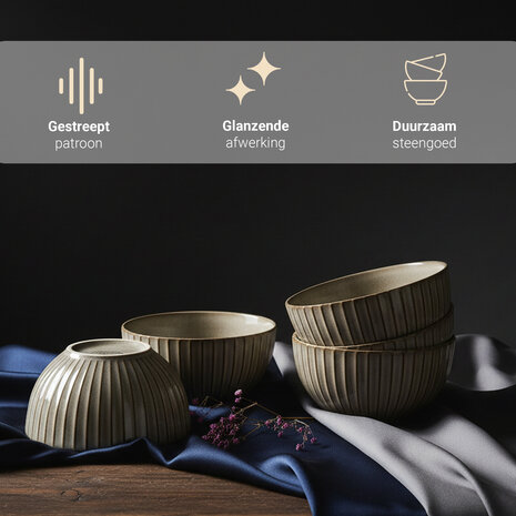 Discountershop Soup Bowls Set - Without Handle – Stoneware Bowls 14 cm – Ramen Bowl – Serving Bowl, Salad Bowl, Mixing Bowl, Fruit Bowl for Soup, Noodles, Breakfast or Salad