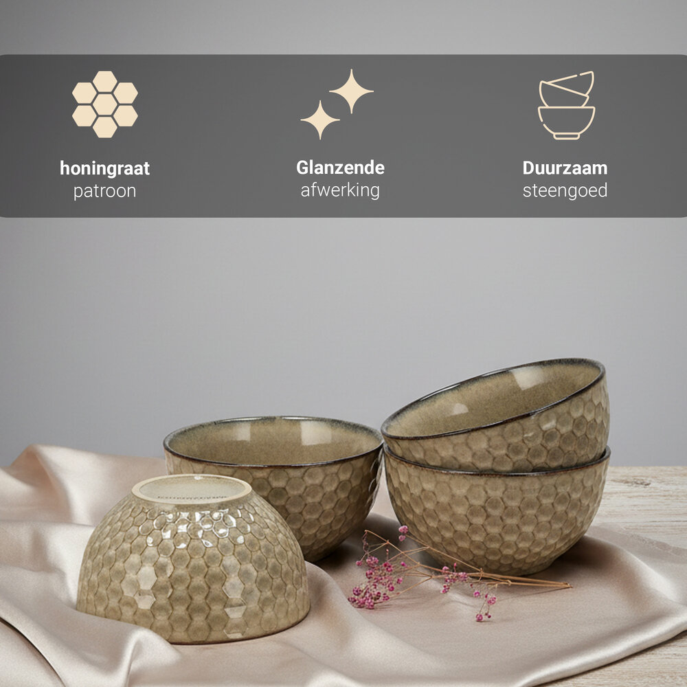 Discountershop Soepkommen Set – Ø14 cm – Aardewerk Ramen Kommen Zonder Oor – Schalen en Kommen voor Soep, Noodles, Salade, Ontbijt en Fruitschaal – Vaatwasser Veilig