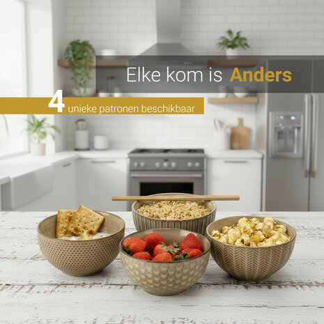 Discountershop Aardewerk Soepkommen Zonder Oor - Schalen Set 14 cm - Ramen Kom – Kommen en Fruitschaal voor Soep, Noodles, Salade, Ontbijt en Snacks