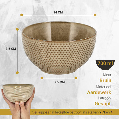 Discountershop Ramen Kom Set – Ø14 cm – Aardewerk Soepkommen Zonder Oor – Kommen en Fruitschaal voor Soep, Noodles, Salade, Ontbijt en Snacks – Vaatwasser Veilig