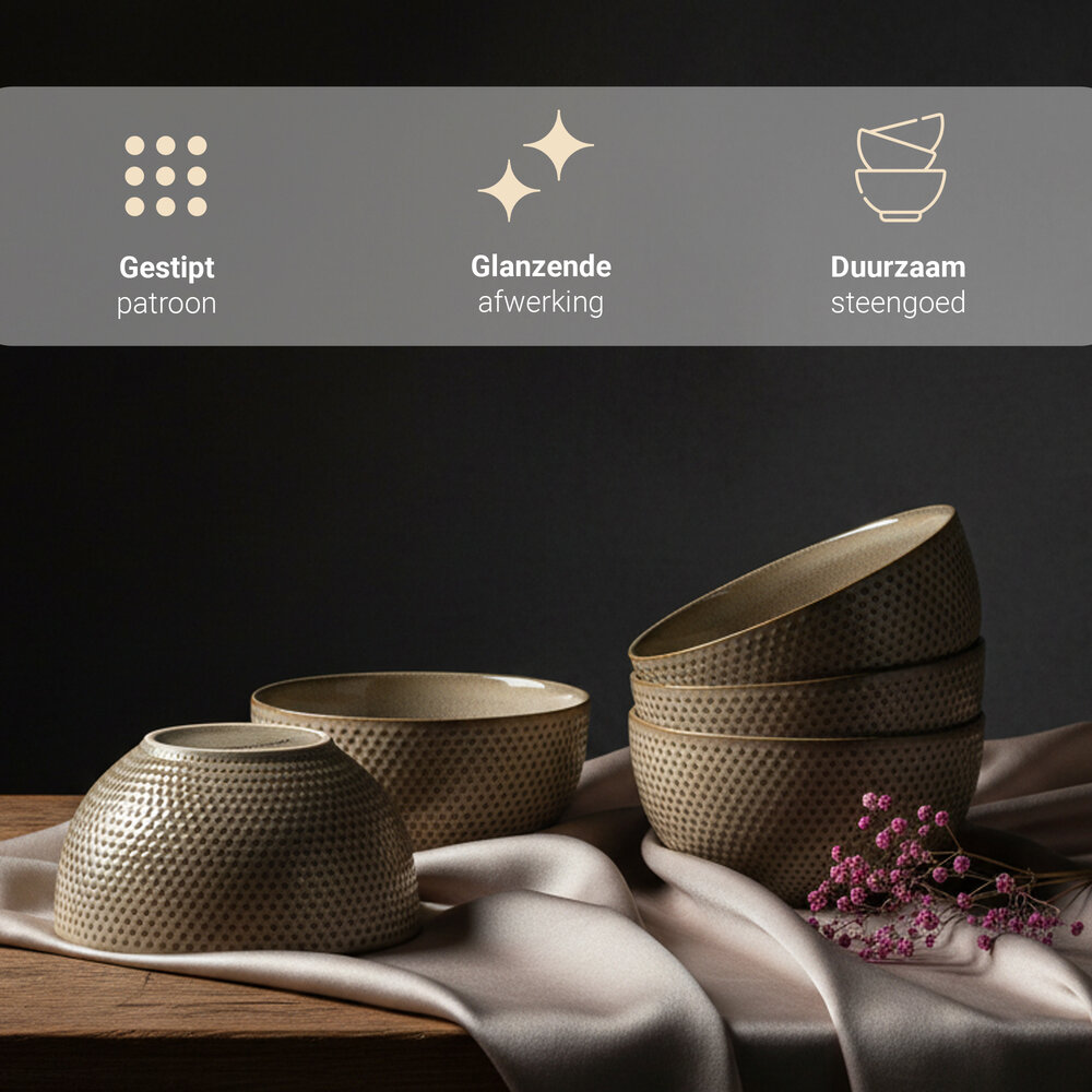 Discountershop Ramen Bowl Set – Ø14 cm – Earthenware Soup Bowls Without Handles – Bowls and Fruit Bowl for Soup, Noodles, Salad, Breakfast and Snacks – Dishwasher Safe