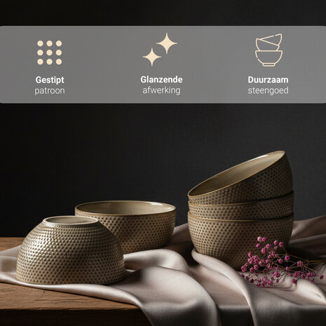 Discountershop Ramen Bowl Set – Ø14 cm – Earthenware Soup Bowls Without Handles – Bowls and Fruit Bowl for Soup, Noodles, Salad, Breakfast and Snacks – Dishwasher Safe