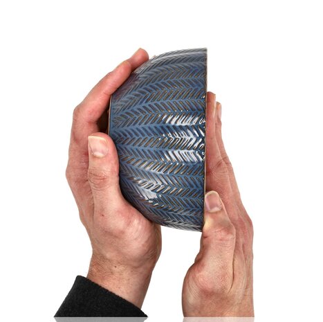 Discountershop Keramische Ramen Kom Ø14 cm – Soepkommen Zonder Oor met Visgraat Patroon – Aardewerk Kom voor Soep, Noodles, Ontbijt en Salade