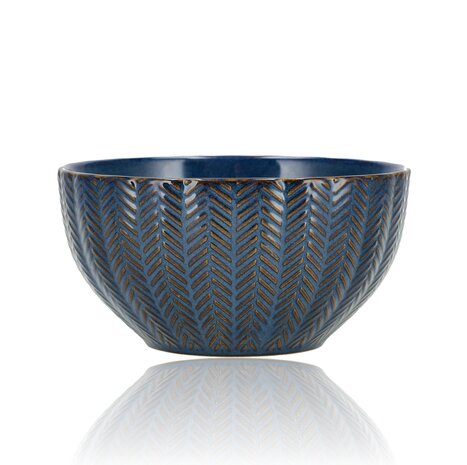 Discountershop Stoneware Ramen Bowl Ø14 cm – Ceramic Soup Bowls Without Handle with Herringbone Pattern – Noodle, Breakfast & Salad Bowl