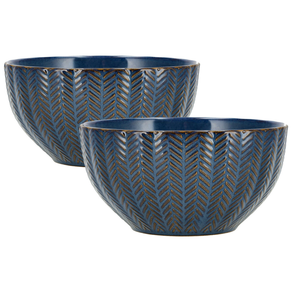 Discountershop Stoneware Ramen Bowl Ø14 cm – Ceramic Soup Bowls Without Handle with Herringbone Pattern – Noodle, Breakfast & Salad Bowl