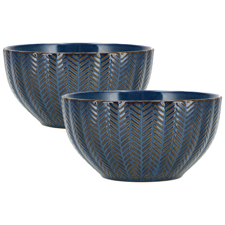 Discountershop Stoneware Ramen Bowl Ø14 cm – Ceramic Soup Bowls Without Handle with Herringbone Pattern – Noodle, Breakfast & Salad Bowl