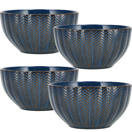 Discountershop Keramische Ramen Kom Ø14 cm – Soepkommen Zonder Oor met Visgraat Patroon – Aardewerk Kom voor Soep, Noodles, Ontbijt en Salade