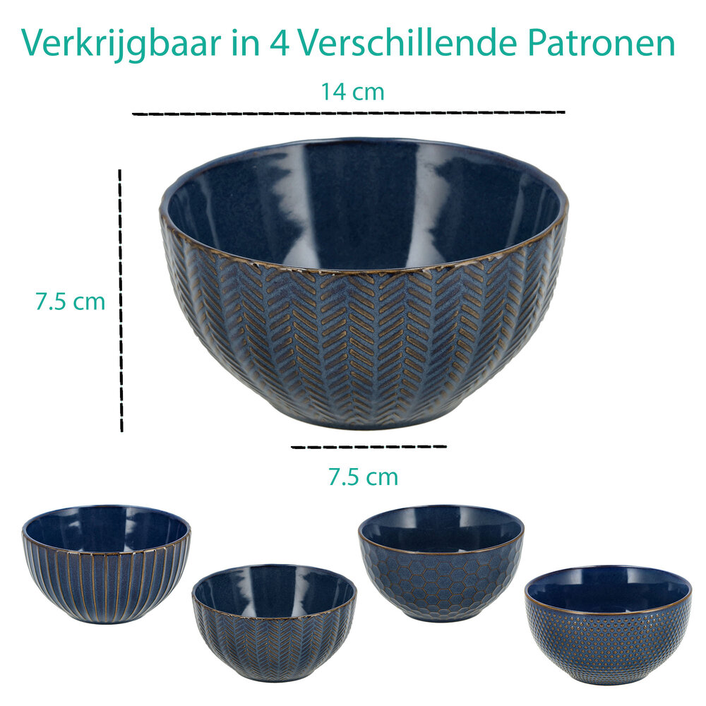 Discountershop Stoneware Ramen Bowl Ø14 cm – Ceramic Soup Bowls Without Handle with Herringbone Pattern – Noodle, Breakfast & Salad Bowl