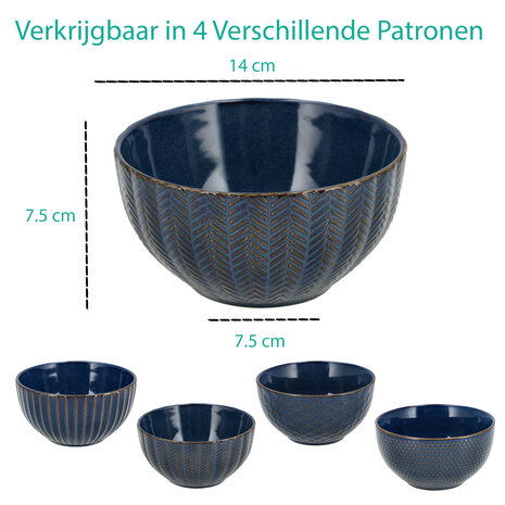 Discountershop Keramische Ramen Kom Ø14 cm – Soepkommen Zonder Oor met Visgraat Patroon – Aardewerk Kom voor Soep, Noodles, Ontbijt en Salade