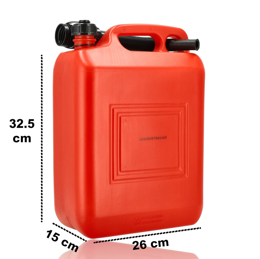 Discountershop Jerrycan 10 Liter Rood – UN-Gekeurde Brandstof Jerrycans voor Benzine en Diesel – Kunststof Benzinetank met Lange Schenktuit en Vulslang – Brandstofkan jerrycan Voor Auto, Boot, Camper en Tuinmachines
