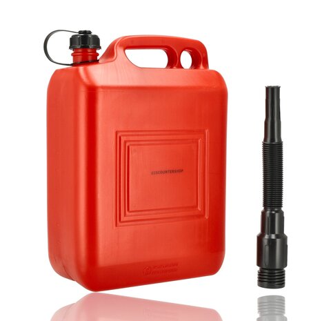 Discountershop 10 Liter Red Jerry Can – UN Approved Fuel Container for Petrol and Diesel – Plastic Fuel Tank with Long Spout and Pouring Hose – Fuel Can for Car, Boat, Camper and Garden Machinery