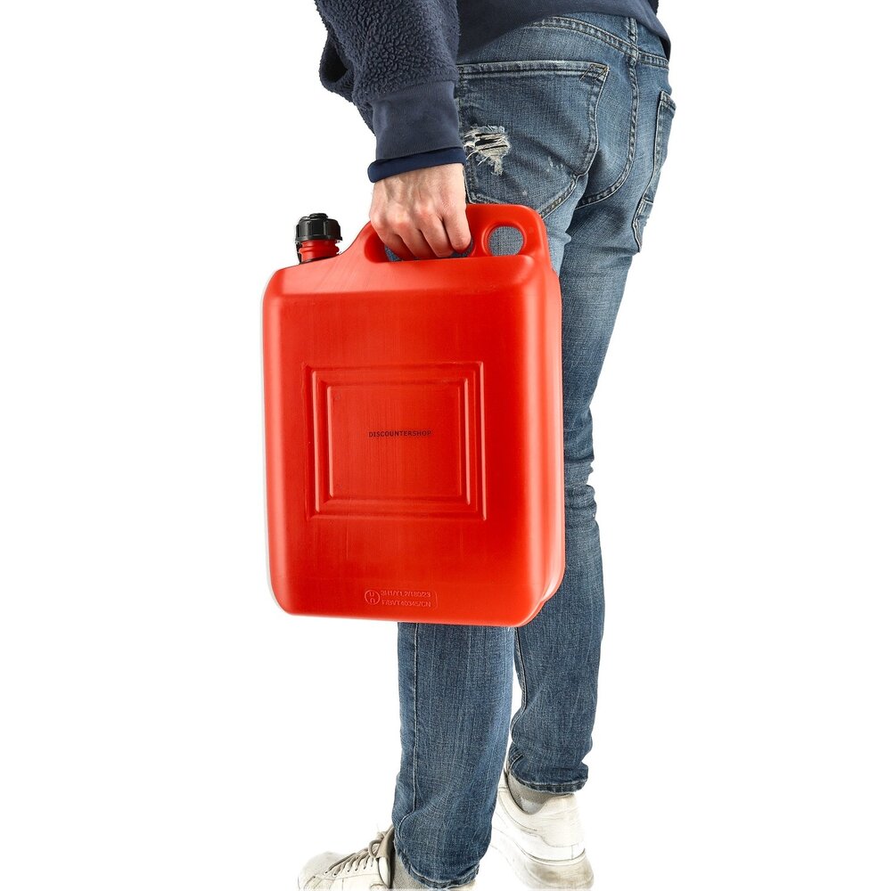 Discountershop 10 Liter Red Jerry Can – UN Approved Fuel Container for Petrol and Diesel – Plastic Fuel Tank with Long Spout and Pouring Hose – Fuel Can for Car, Boat, Camper and Garden Machinery