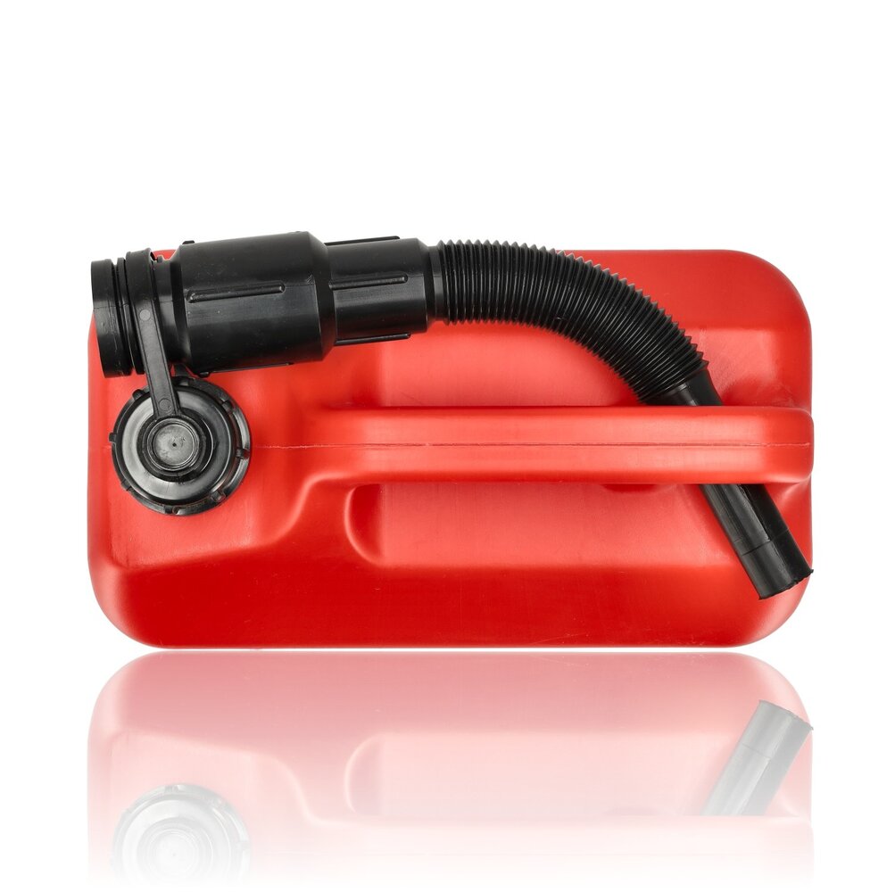 Discountershop 10 Liter Red Jerry Can – UN Approved Fuel Container for Petrol and Diesel – Plastic Fuel Tank with Long Spout and Pouring Hose – Fuel Can for Car, Boat, Camper and Garden Machinery