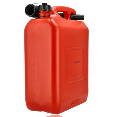 Discountershop 10 Liter Red Jerry Can – UN Approved Fuel Container for Petrol and Diesel – Plastic Fuel Tank with Long Spout and Pouring Hose – Fuel Can for Car, Boat, Camper and Garden Machinery