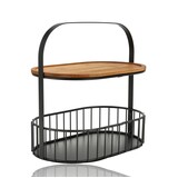 Discountershop Black Fruit Bowl – 2-Tier Metal & Wood Fruit Basket with Wooden Serving Board – Tiered Stand / Decorative Food Stand Discountershop Black Fruit Bowl – 2-Tier Metal & Wood Fruit Basket with Wooden Serving Board – Tiered Stand / Decorative Food Stand