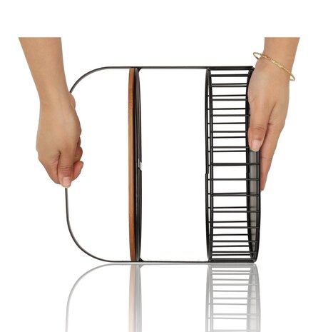 Discountershop Fruitschaal Zwart – 2-Laags Fruitmand Metaal-Hout met Houten Serveerplank – Etagere / Decoratie Schaal