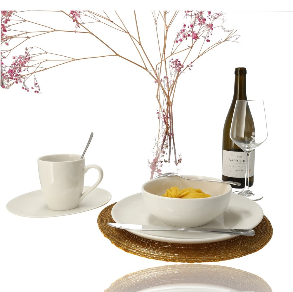 Discountershop Serviesset 16-Delig Wit – Porseleinen Servies 4-Persoons – Complete Bordenset met Dinerborden, Ontbijtborden, Kommen en Mokken – Magnetron en Vaatwasser Bestendig