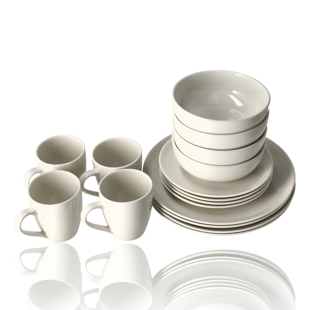 Discountershop 16-Piece White Dinnerware Set – Porcelain Dinner Set for 4 People – Complete Tableware Set with Dinner Plates, Salad Plates, Bowls and Mugs – Microwave and Dishwasher Safe