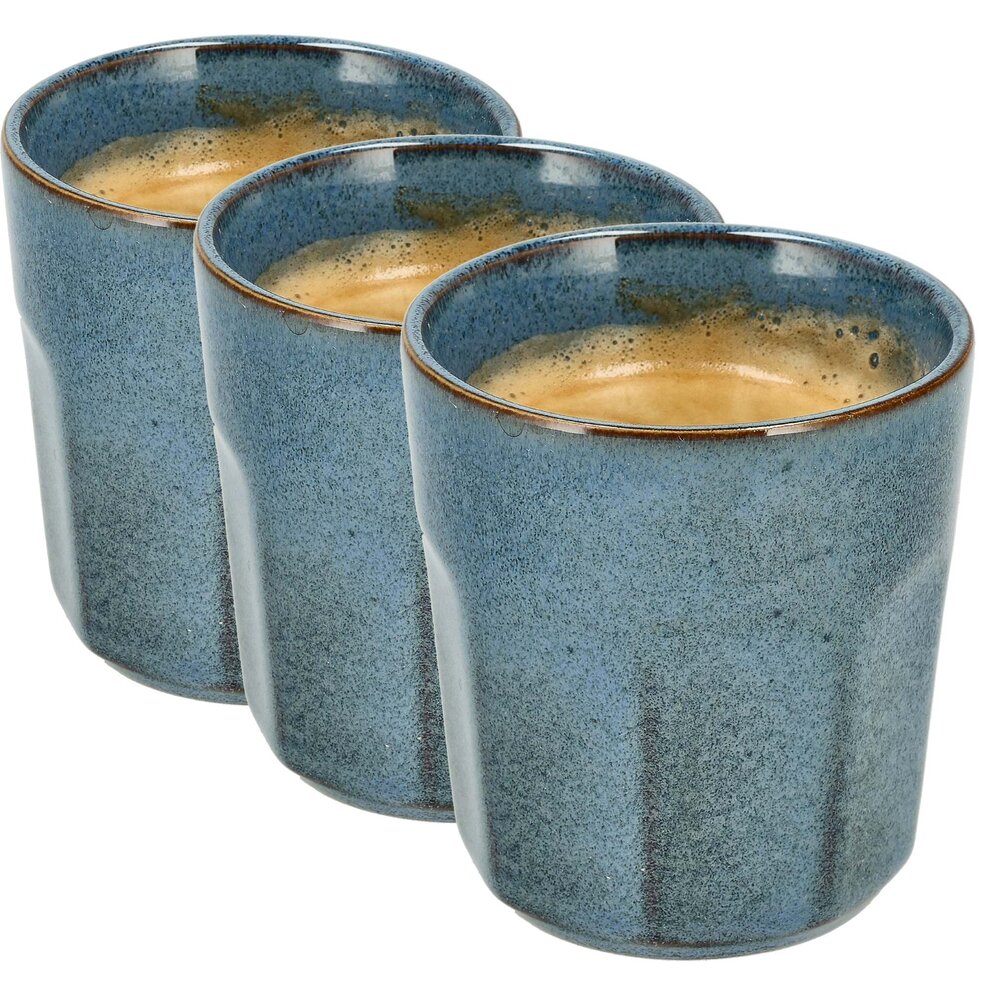 Discountershop Ceramic Coffee Cup Set – Blue Glazed Handleless Cups 200ml – Espresso Cups & Cappuccino Mugs – Durable Stoneware Coffee Cups for Coffee, Tea & Café / Restaurant Use