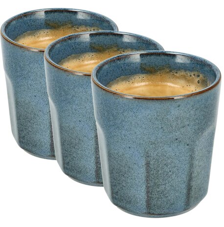 Discountershop Ceramic Coffee Cup Set – Blue Glazed Handleless Cups 200ml – Espresso Cups & Cappuccino Mugs – Durable Stoneware Coffee Cups for Coffee, Tea & Café / Restaurant Use