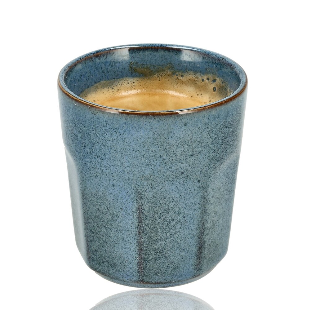 Discountershop Koffiekopjes Set – Blauw Glazuur Bekers 200ml Zonder Oor – Keramische Espresso Kopjes en Cappuccino Bekers – Aardewerk Koffiemokken – Voor Koffie, Thee en Horeca Gebruik