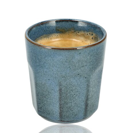 Discountershop Koffiekopjes Set – Blauw Glazuur Bekers 200ml Zonder Oor – Keramische Espresso Kopjes en Cappuccino Bekers – Aardewerk Koffiemokken – Voor Koffie, Thee en Horeca Gebruik