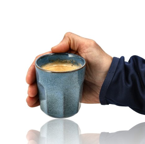 Discountershop Koffiekopjes Set – Blauw Glazuur Bekers 200ml Zonder Oor – Keramische Espresso Kopjes en Cappuccino Bekers – Aardewerk Koffiemokken – Voor Koffie, Thee en Horeca Gebruik