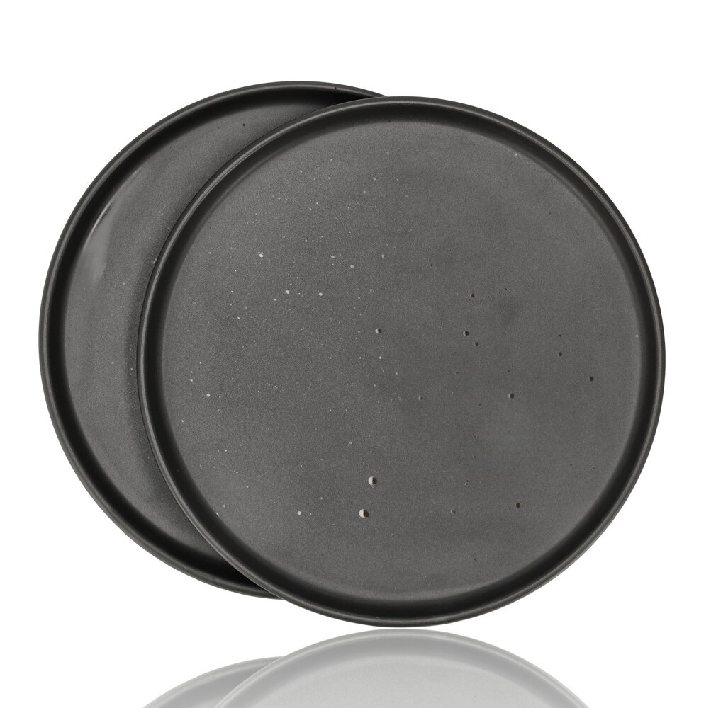 Discountershop Dinner Plate Set – Matte Black Plates 26.3 cm Ceramic – Round Dinner Plates with Raised Edge – Tableware for Hospitality, Restaurants